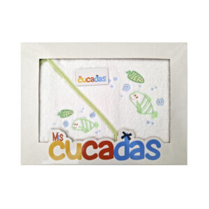 capa de baño + babero de peces verde